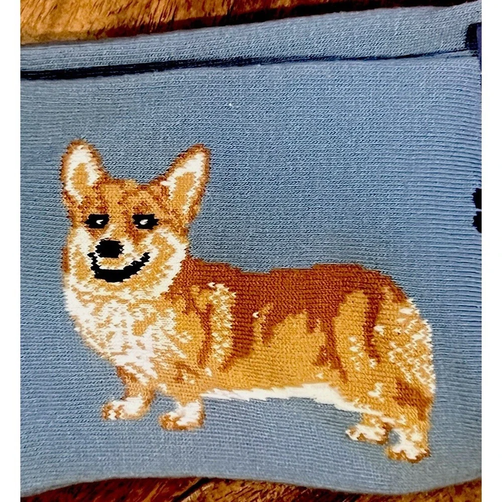 E&S Pets Welsh Corgi Crew Socks NWT One Size Blue Life Is Better With A Corgi